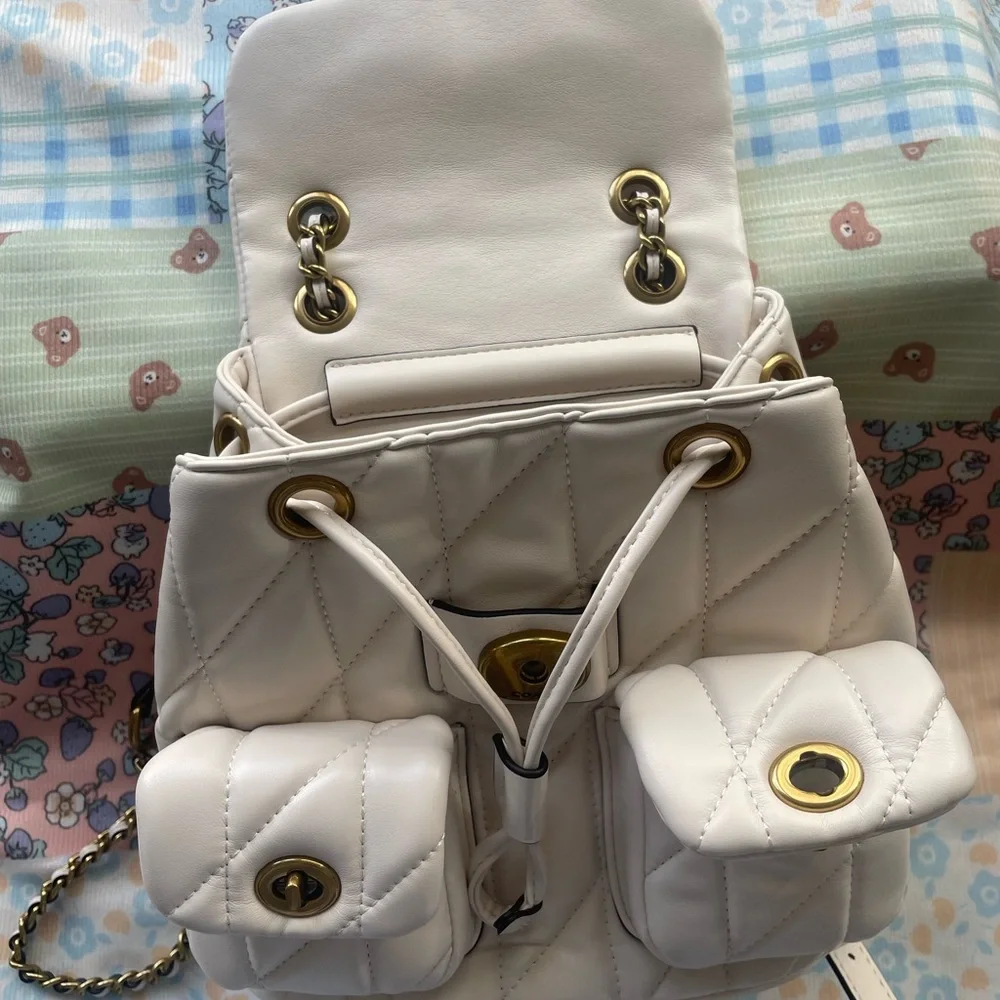 Coach Quilted Cream Leather Backpack with Gold Hardware